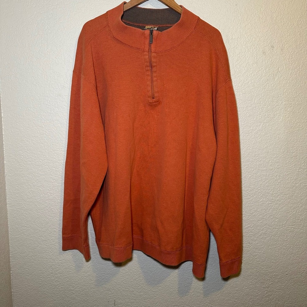 Foundry 4XLT Quarter Zip Sweater Mock Neck Pullover Orange 100% Cotton Big Tall